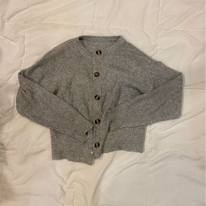 gray knit cardigan